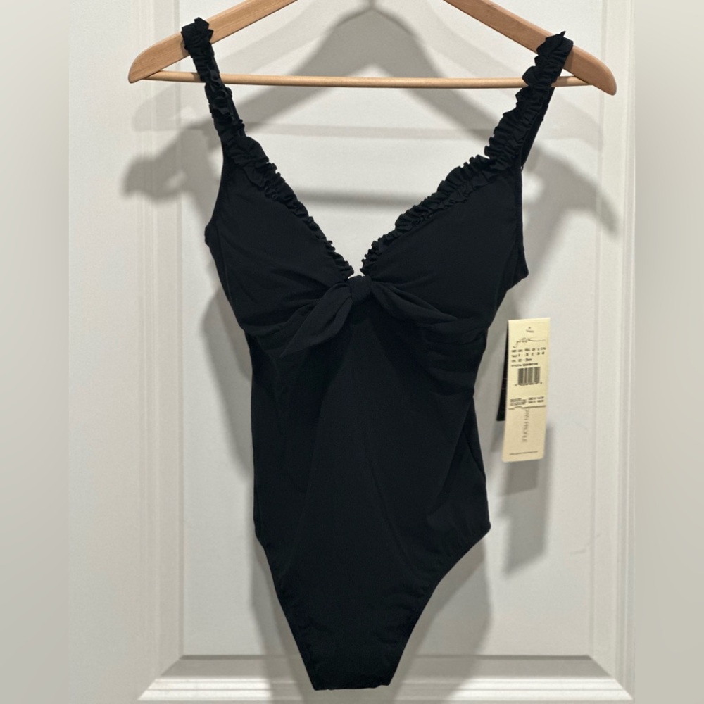 NWT Profile By Gottex Frill Me V-Neck One Piece Black Size 6